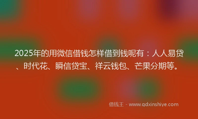 2025年的用微信借钱怎样借到钱呢有：人人易贷、时代花、瞬信贷宝、祥云钱包、芒果分期等。