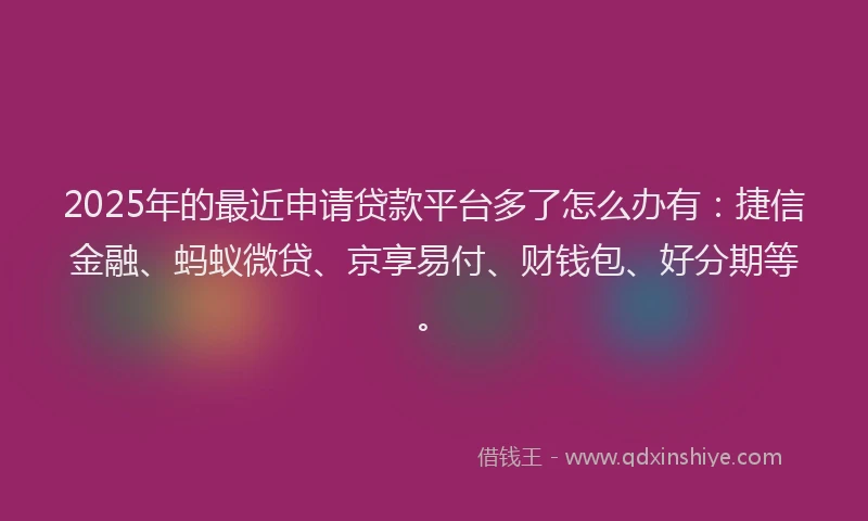 2025年的最近申请贷款平台多了怎么办有：捷信金融、蚂蚁微贷、京享易付、财钱包、好分期等。