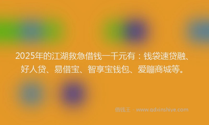 2025年的江湖救急借钱一千元有：钱袋速贷融、好人贷、易借宝、智享宝钱包、爱蹦商城等。