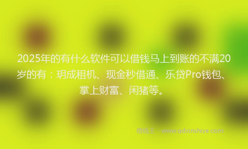2025年的有什么软件可以借钱马上到账的不满20岁的有：玥成租机、现金秒借通、乐贷Pro钱包、掌上财富、闲猪等。
