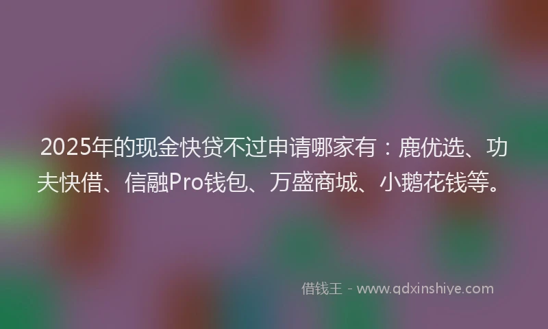 2025年的现金快贷不过申请哪家有：鹿优选、功夫快借、信融Pro钱包、万盛商城、小鹅花钱等。