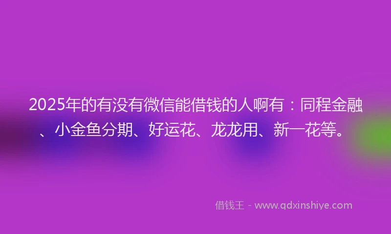 2025年的有没有微信能借钱的人啊有：同程金融、小金鱼分期、好运花、龙龙用、新一花等。