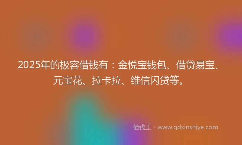 2025年的极容借钱有：金悦宝钱包、借贷易宝、元宝花、拉卡拉、维信闪贷等。