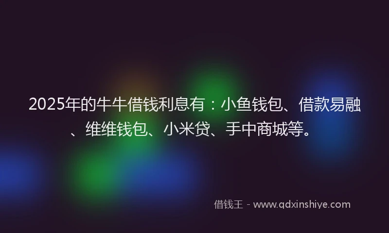 2025年的牛牛借钱利息有：小鱼钱包、借款易融、维维钱包、小米贷、手中商城等。