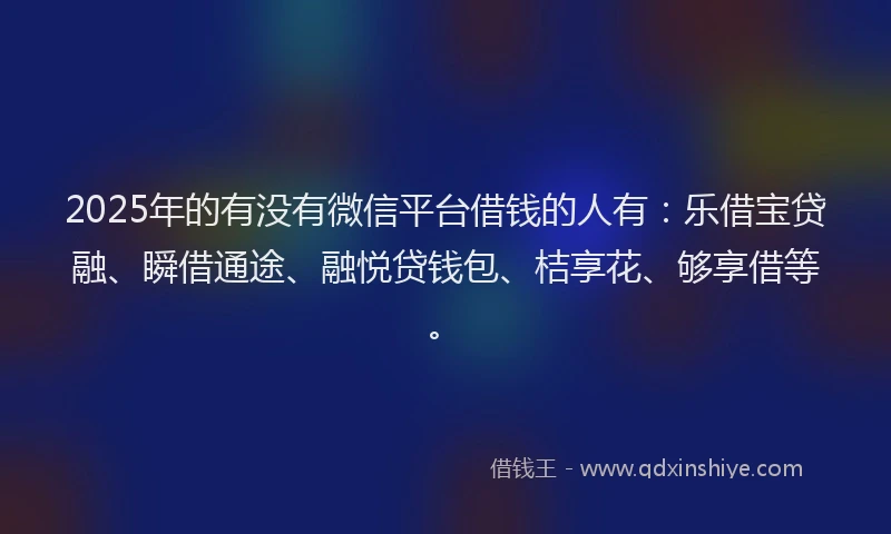 2025年的有没有微信平台借钱的人有：乐借宝贷融、瞬借通途、融悦贷钱包、桔享花、够享借等。