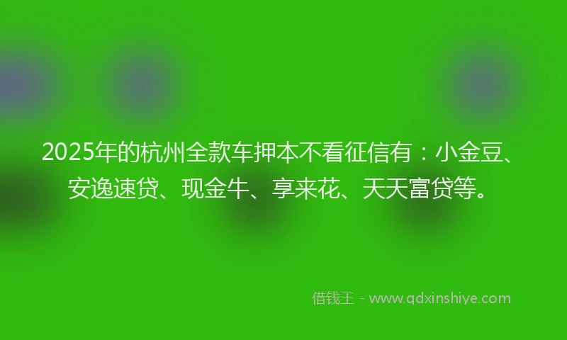 2025年的杭州全款车押本不看征信有：小金豆、安逸速贷、现金牛、享来花、天天富贷等。