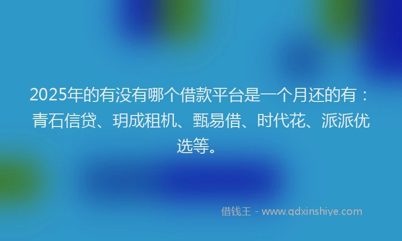 2025年的有没有哪个借款平台是一个月还的有：青石信贷、玥成租机、甄易借、时代花、派派优选等。