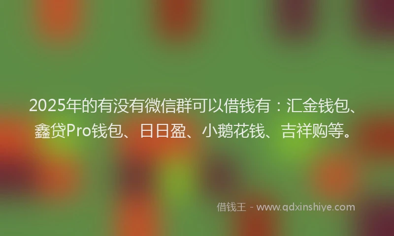 2025年的有没有微信群可以借钱有：汇金钱包、鑫贷Pro钱包、日日盈、小鹅花钱、吉祥购等。