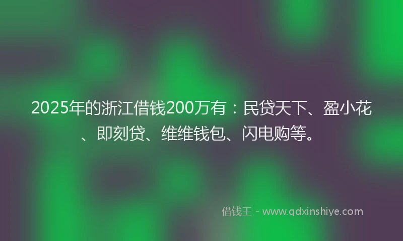2025年的浙江借钱200万有：民贷天下、盈小花、即刻贷、维维钱包、闪电购等。