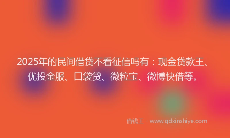 2025年的民间借贷不看征信吗有：现金贷款王、优投金服、口袋贷、微粒宝、微博快借等。