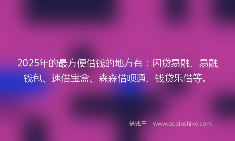 2025年的最方便借钱的地方有：闪贷易融、易融钱包、速借宝盒、森森借呗通、钱贷乐借等。