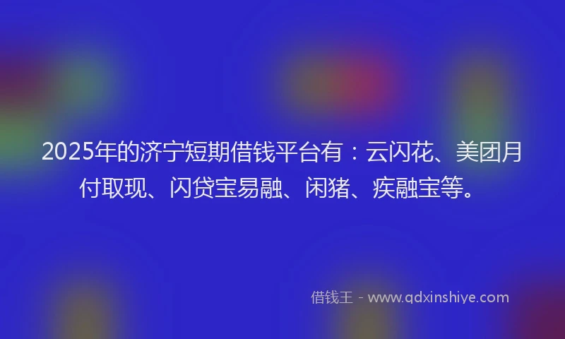 2025年的济宁短期借钱平台有：云闪花、美团月付取现、闪贷宝易融、闲猪、疾融宝等。