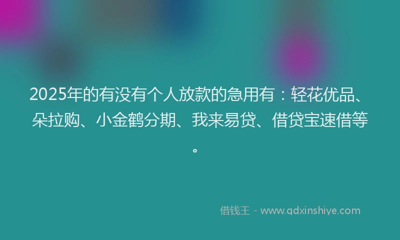 2025年的有没有个人放款的急用有：轻花优品、朵拉购、小金鹤分期、我来易贷、借贷宝速借等。