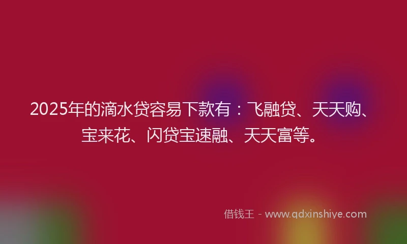 2025年的滴水贷容易下款有：飞融贷、天天购、宝来花、闪贷宝速融、天天富等。