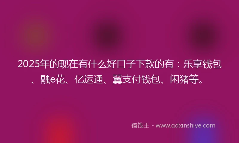 2025年的现在有什么好口子下款的有：乐享钱包、融e花、亿运通、翼支付钱包、闲猪等。