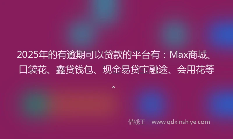 2025年的有逾期可以贷款的平台有：Max商城、口袋花、鑫贷钱包、现金易贷宝融途、会用花等。