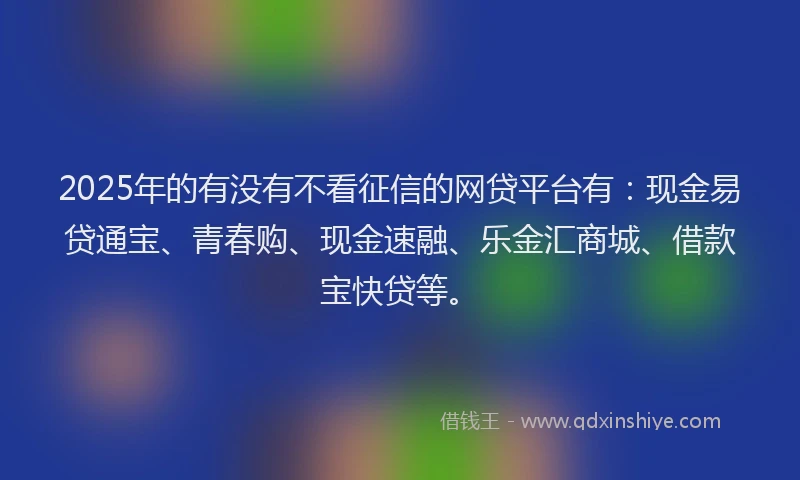 2025年的有没有不看征信的网贷平台有：现金易贷通宝、青春购、现金速融、乐金汇商城、借款宝快贷等。