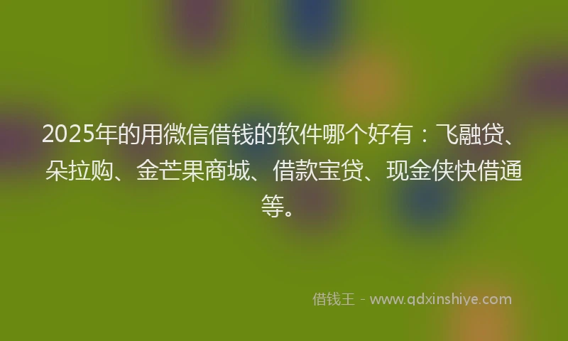 2025年的用微信借钱的软件哪个好有：飞融贷、朵拉购、金芒果商城、借款宝贷、现金侠快借通等。