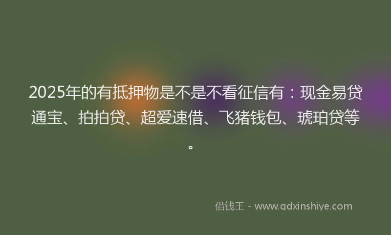 2025年的有抵押物是不是不看征信有：现金易贷通宝、拍拍贷、超爱速借、飞猪钱包、琥珀贷等。