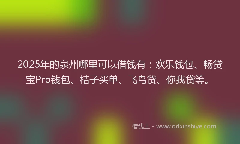 2025年的泉州哪里可以借钱有：欢乐钱包、畅贷宝Pro钱包、桔子买单、飞鸟贷、你我贷等。