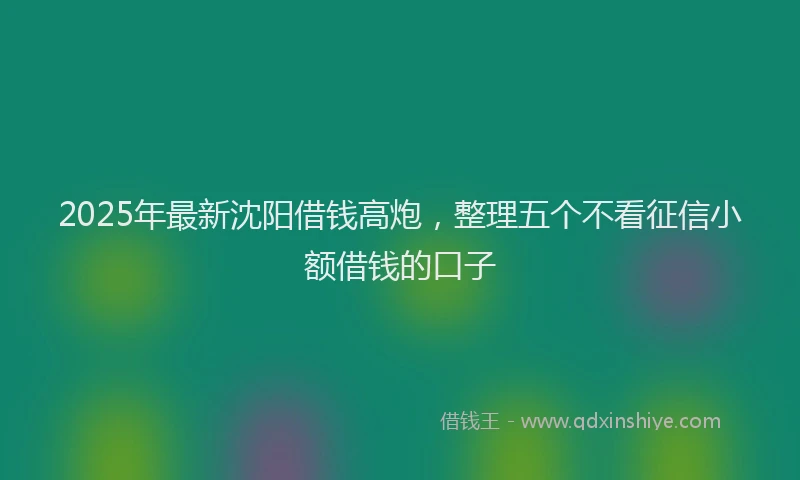 2025年最新沈阳借钱高炮，整理五个不看征信小额借钱的口子