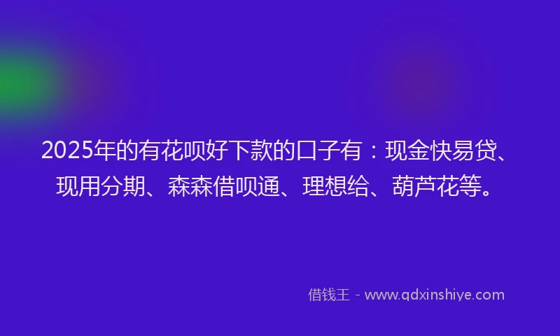 2025年的有花呗好下款的口子有：现金快易贷、现用分期、森森借呗通、理想给、葫芦花等。