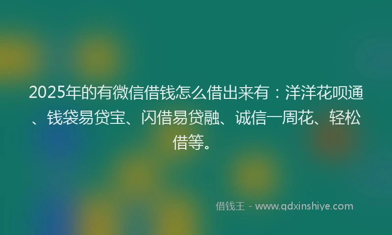 2025年的有微信借钱怎么借出来有：洋洋花呗通、钱袋易贷宝、闪借易贷融、诚信一周花、轻松借等。