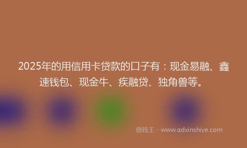 2025年的用信用卡贷款的口子有：现金易融、鑫速钱包、现金牛、疾融贷、独角兽等。