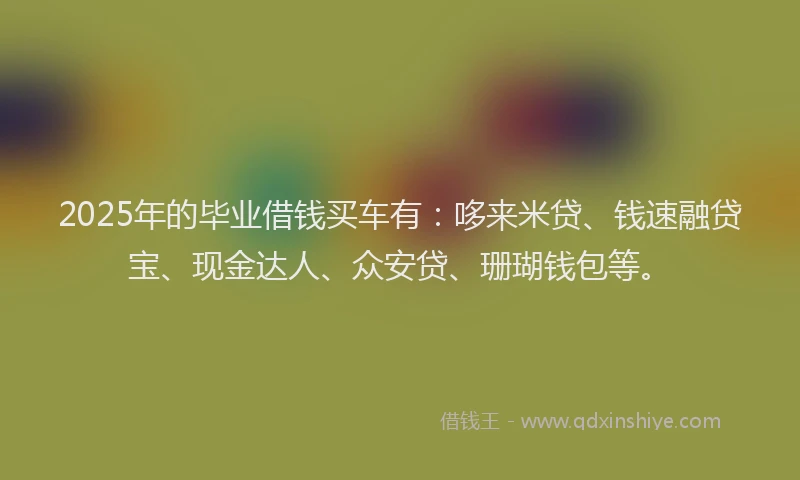 2025年的毕业借钱买车有：哆来米贷、钱速融贷宝、现金达人、众安贷、珊瑚钱包等。
