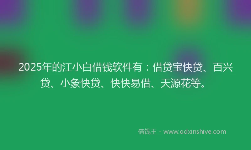 2025年的江小白借钱软件有：借贷宝快贷、百兴贷、小象快贷、快快易借、天源花等。