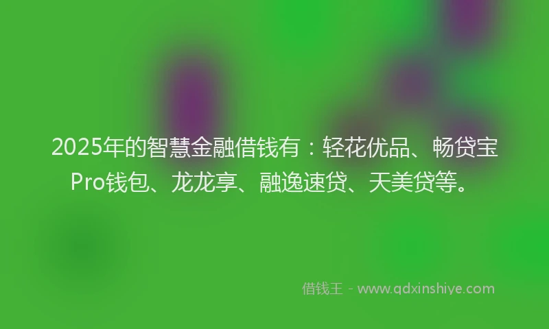2025年的智慧金融借钱有：轻花优品、畅贷宝Pro钱包、龙龙享、融逸速贷、天美贷等。