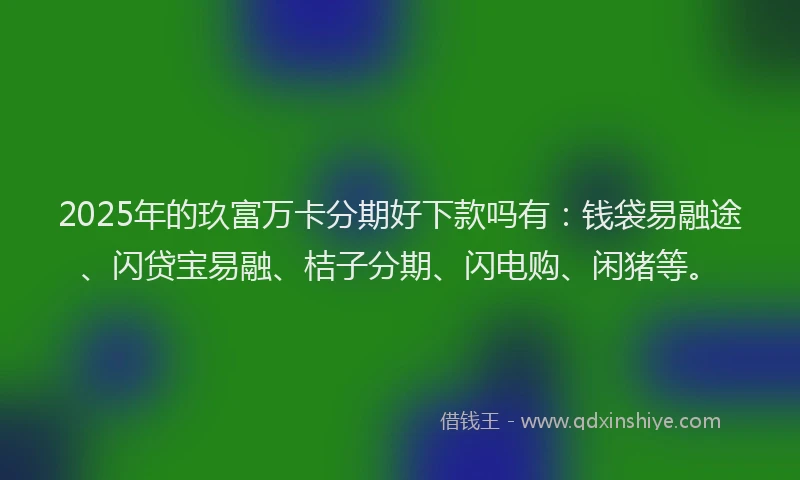 2025年的玖富万卡分期好下款吗有：钱袋易融途、闪贷宝易融、桔子分期、闪电购、闲猪等。