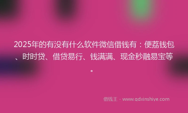 2025年的有没有什么软件微信借钱有：便荔钱包、时时贷、借贷易行、钱满满、现金秒融易宝等。