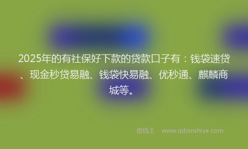 2025年的有社保好下款的贷款口子有：钱袋速贷、现金秒贷易融、钱袋快易融、优秒通、麒麟商城等。