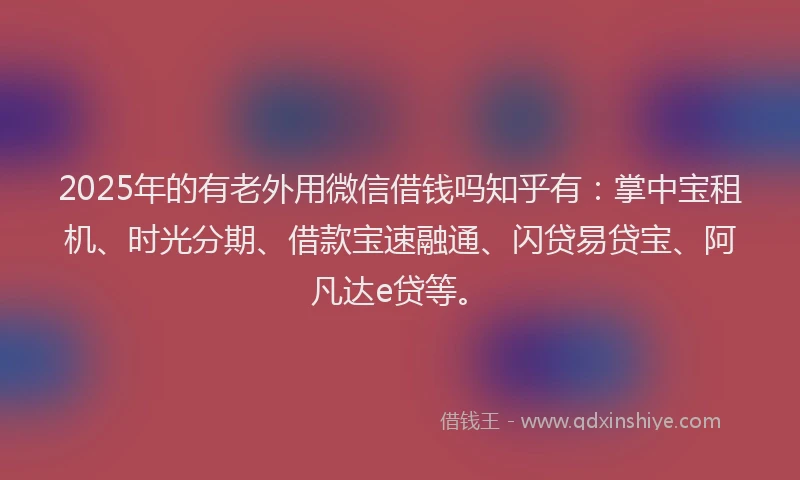 2025年的有老外用微信借钱吗知乎有：掌中宝租机、时光分期、借款宝速融通、闪贷易贷宝、阿凡达e贷等。