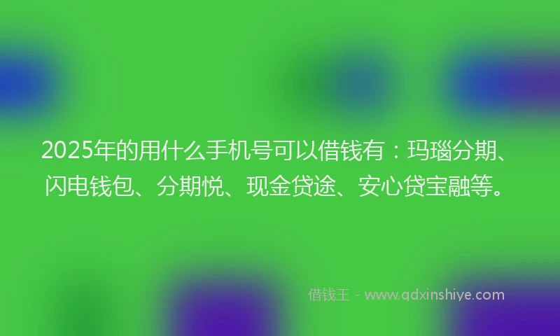 2025年的用什么手机号可以借钱有：玛瑙分期、闪电钱包、分期悦、现金贷途、安心贷宝融等。