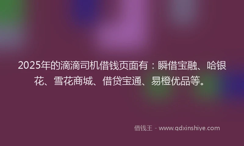 2025年的滴滴司机借钱页面有：瞬借宝融、哈银花、雪花商城、借贷宝通、易橙优品等。