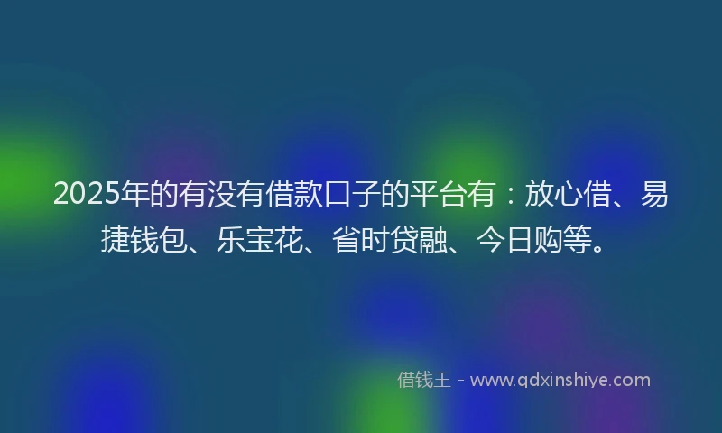 2025年的有没有借款口子的平台有：放心借、易捷钱包、乐宝花、省时贷融、今日购等。