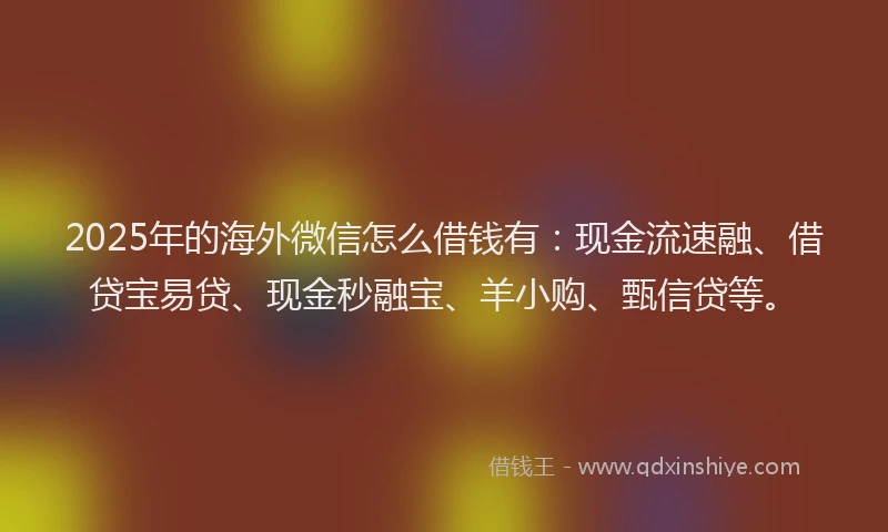 2025年的海外微信怎么借钱有：现金流速融、借贷宝易贷、现金秒融宝、羊小购、甄信贷等。