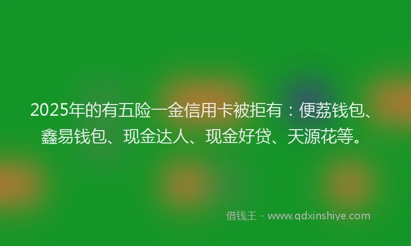 2025年的有五险一金信用卡被拒有：便荔钱包、鑫易钱包、现金达人、现金好贷、天源花等。