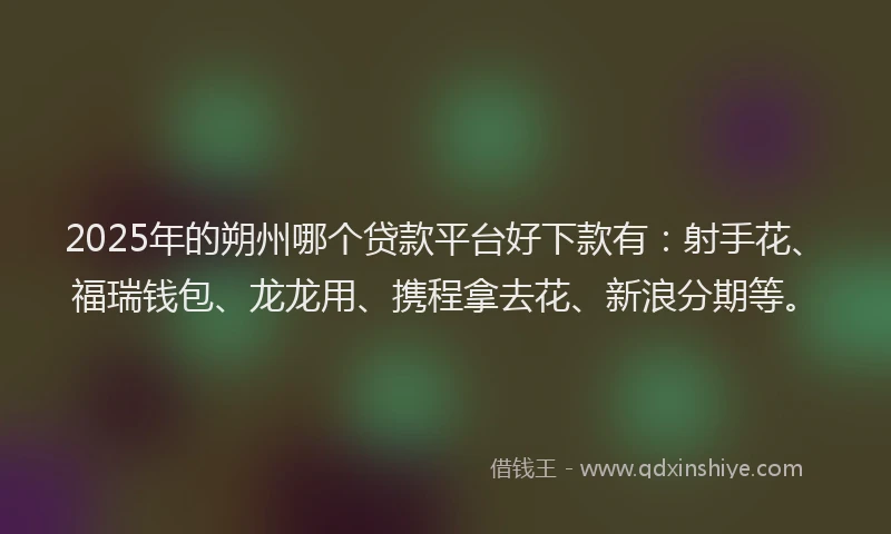 2025年的朔州哪个贷款平台好下款有：射手花、福瑞钱包、龙龙用、携程拿去花、新浪分期等。