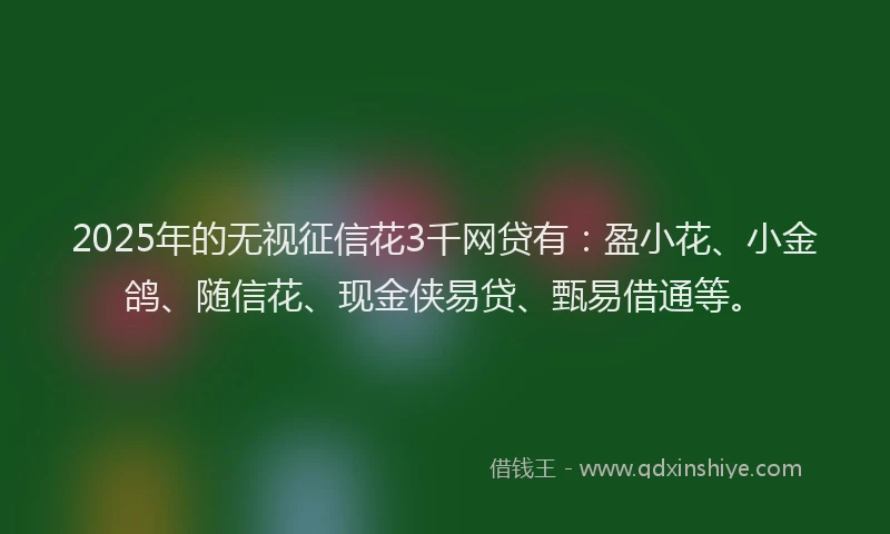 2025年的无视征信花3千网贷有：盈小花、小金鸽、随信花、现金侠易贷、甄易借通等。