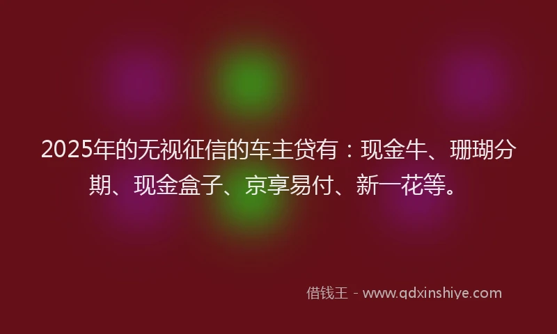 2025年的无视征信的车主贷有：现金牛、珊瑚分期、现金盒子、京享易付、新一花等。