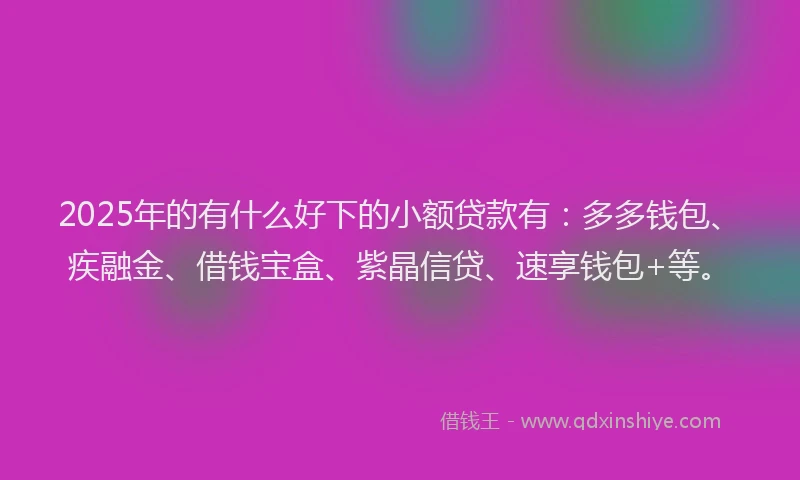 2025年的有什么好下的小额贷款有：多多钱包、疾融金、借钱宝盒、紫晶信贷、速享钱包+等。