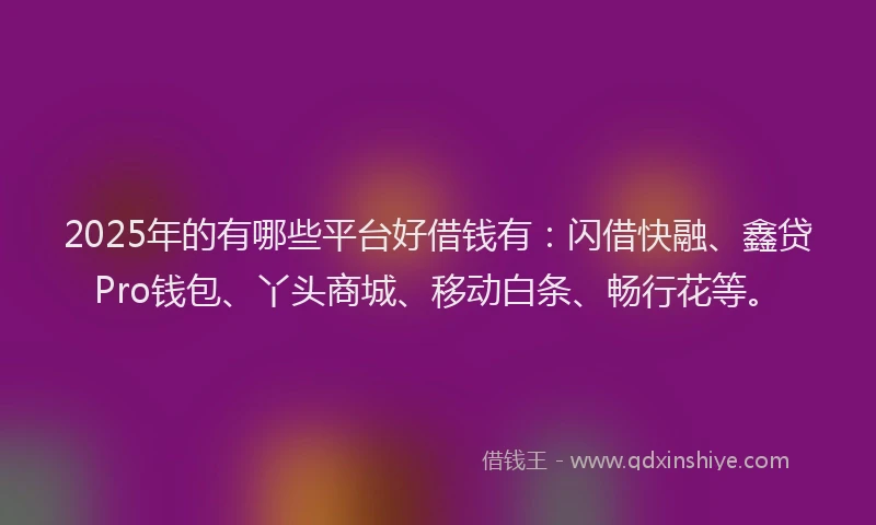 2025年的有哪些平台好借钱有：闪借快融、鑫贷Pro钱包、丫头商城、移动白条、畅行花等。