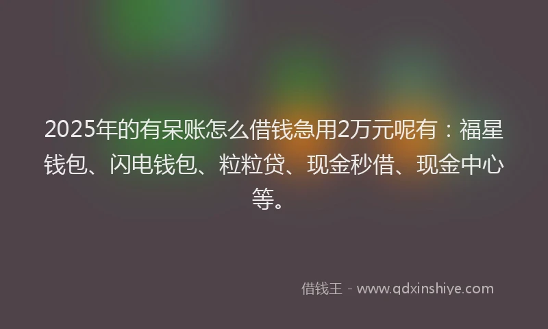 2025年的有呆账怎么借钱急用2万元呢有：福星钱包、闪电钱包、粒粒贷、现金秒借、现金中心等。