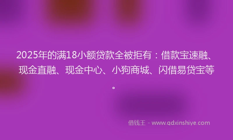 2025年的满18小额贷款全被拒有：借款宝速融、现金直融、现金中心、小狗商城、闪借易贷宝等。