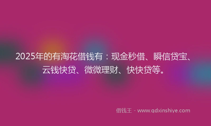 2025年的有淘花借钱有：现金秒借、瞬信贷宝、云钱快贷、微微理财、快快贷等。