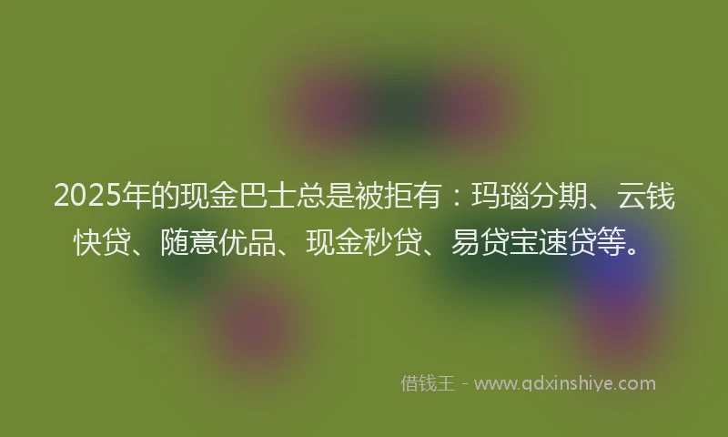 2025年的现金巴士总是被拒有：玛瑙分期、云钱快贷、随意优品、现金秒贷、易贷宝速贷等。