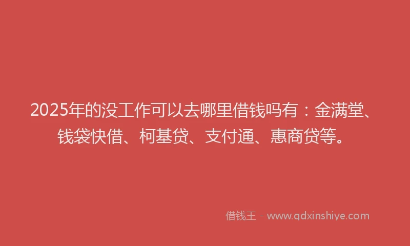 2025年的没工作可以去哪里借钱吗有：金满堂、钱袋快借、柯基贷、支付通、惠商贷等。